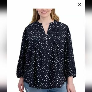 Polka Dot V-Neck Blouse - Black and White
